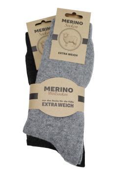 2 Paar Merino Wollsocken Feinstrick, 100% Wolle Grau/Anthrazit
