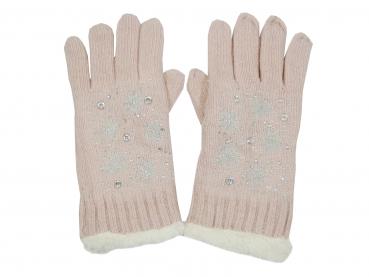 Damen Handschuhe Schneeflocken Motiv und Strass, Glitzer Rosa