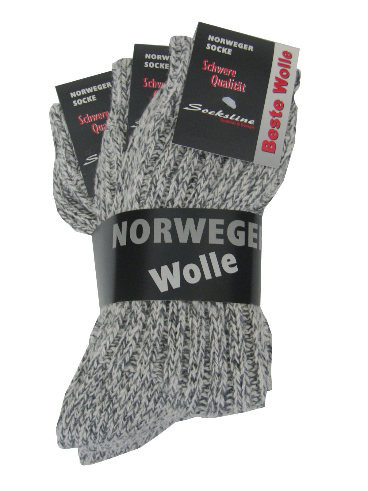 3 Paar Norwegersocken mit Wolle Norweger Wandersocken ohne Gummi grau 39 bis 42 