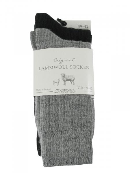 2 Paar Damen Lammwoll Socken Wollsocken, schwarz / grau