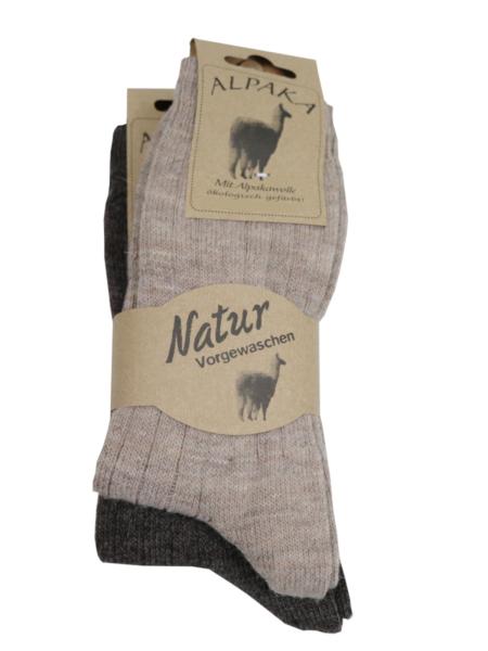 2 Paar Wollsocken mit Alpaka Wolle Feinstrick Unisex Beige/Braun