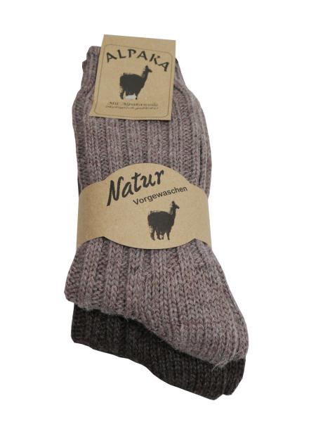 2 Paar Wollsocken mit Alpaka Wolle Grobstrick Unisex Beige/Braun