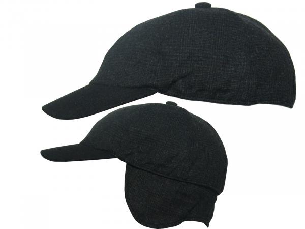 Base Cap Wintermütze mit Ohrenschützer Glencheck Muster Schwarz-Grau