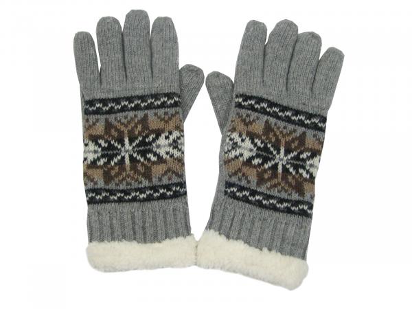 Damen Handschuhe Fingerhandschuhe Motiv Retro Schneestern, Grau