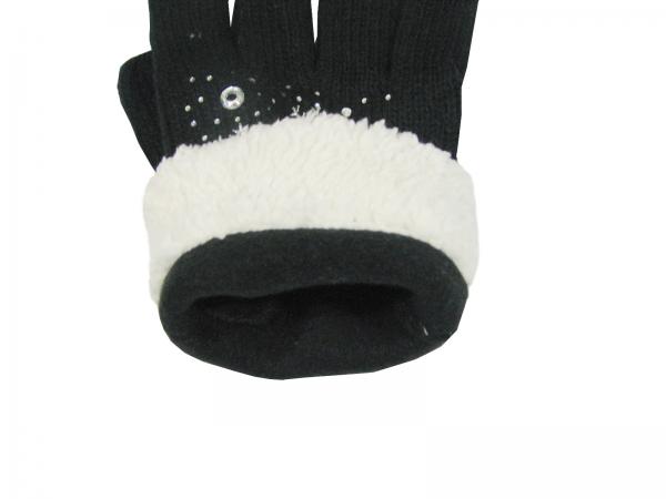 Damen Handschuhe Schneeflocken Motiv und Strass, Glitzer Schwarz Bild 3