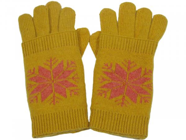2 in 1 Strickhandschuhe Handstulpen Fingerhandschuhe Handwärmer Retro Schneestern, Curry