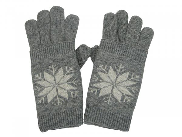 2 in 1 Strickhandschuhe Handstulpen Fingerhandschuhe Handwärmer Retro Schneestern, Grau