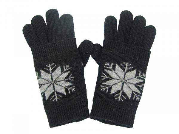 2 in 1 Strickhandschuhe Handstulpen Fingerhandschuhe Handwärmer Retro Schneestern, Schwarz