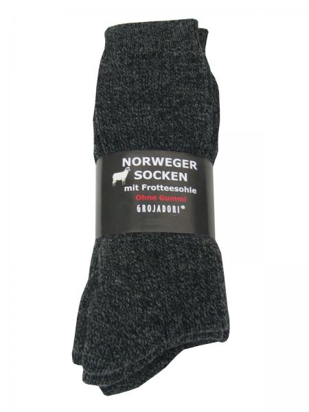 GROJADORI 3 Paar Norweger Socken Schafwolle ohne Gummi, Anthrazit, Detail_02