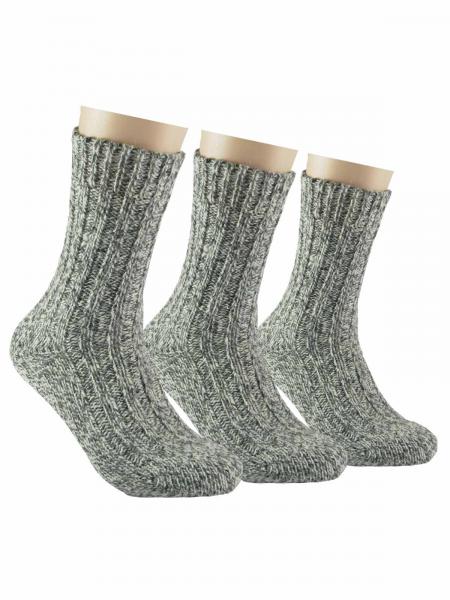 GROJADORI 3 Paar Norweger Socken Wolle Grobstrick, Grau - meliert