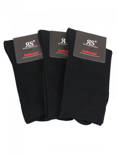 RS 3 Paar Herren Socken Softrand ohne Gummidruck, Schwarz